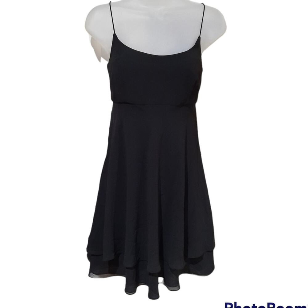 Kay Unger Evening Spaghetti Strap Little Black Dress Mini Tiered Chiffon